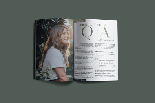 magazine spread mockup Q&A article